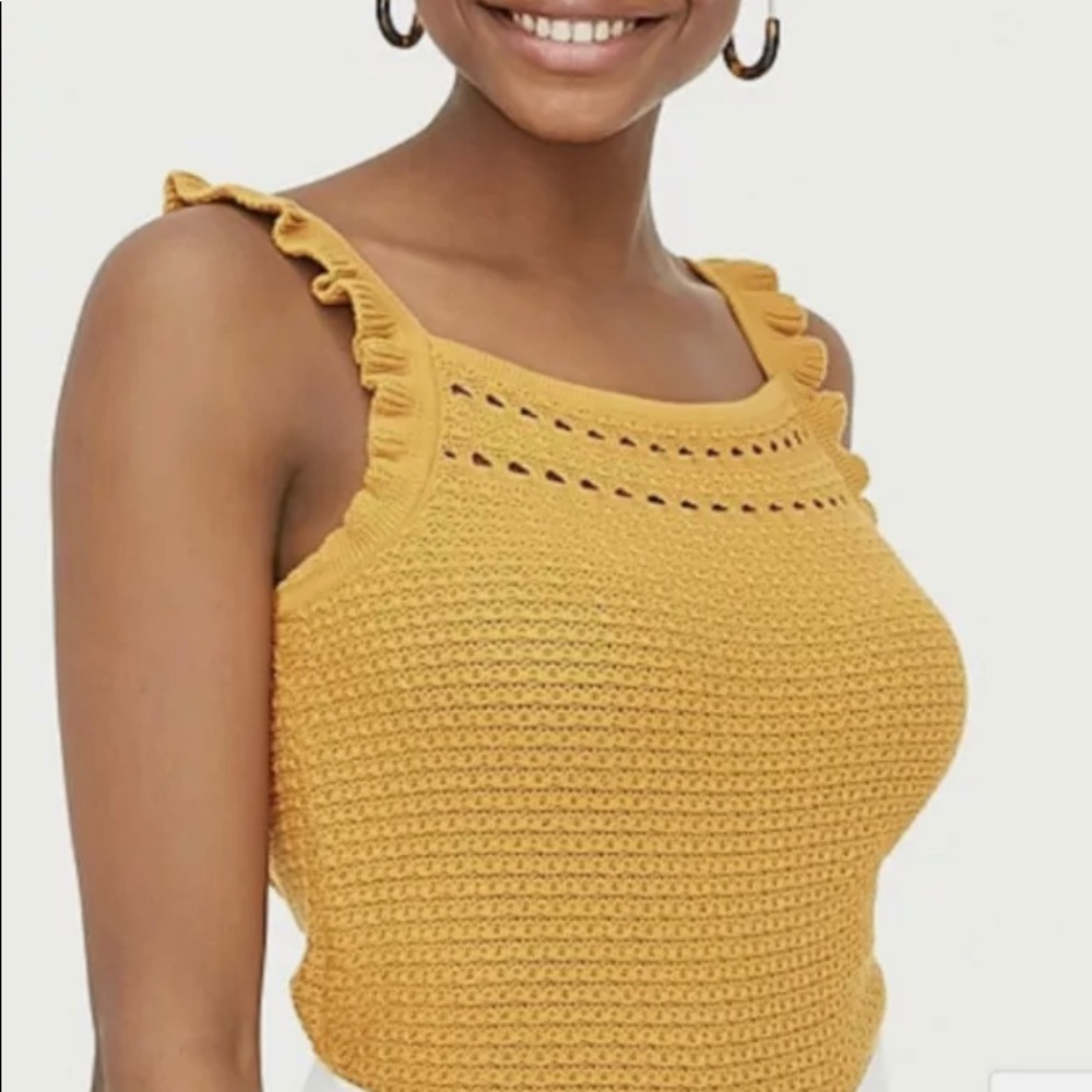 J Crew Factory Ruffle Trim Tank Sweater Knit Top Black Yellow AO605 Medium NWT
